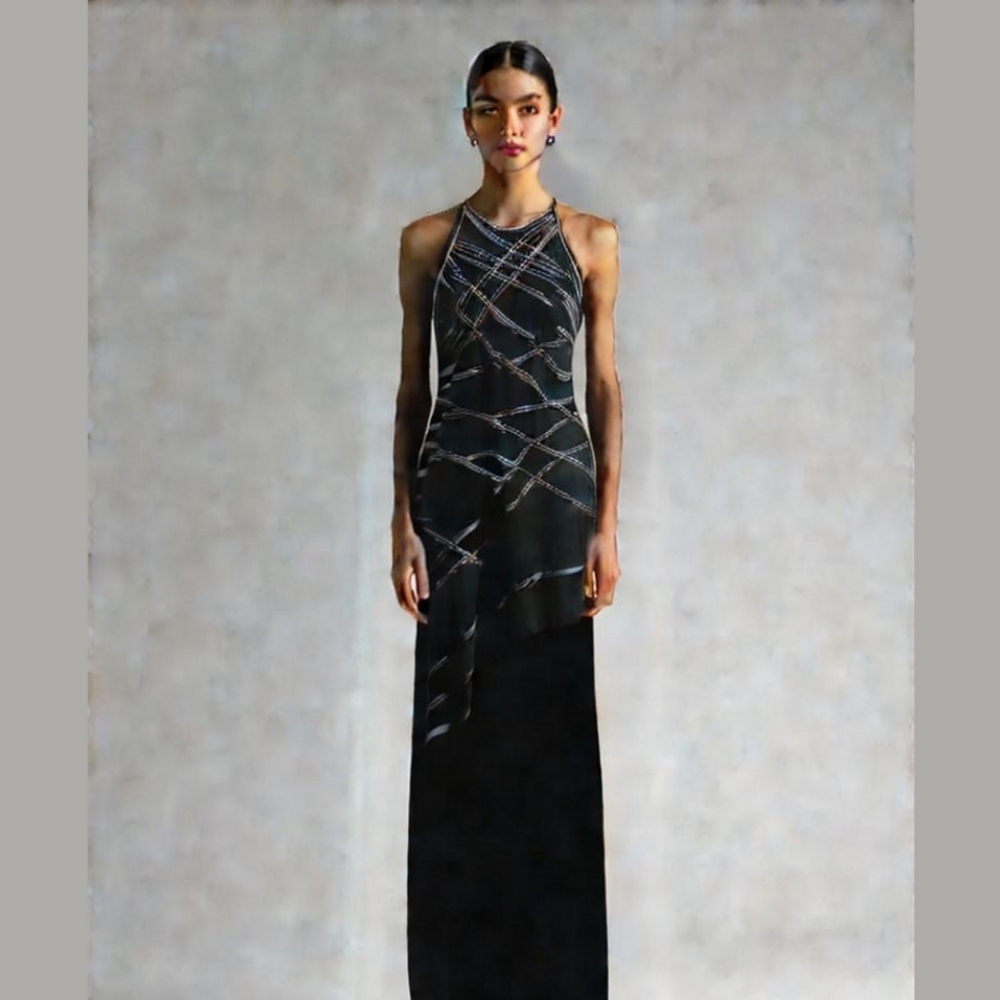 Tadashi Vintage Black Velvet Long Gown - Picture 1 of 7